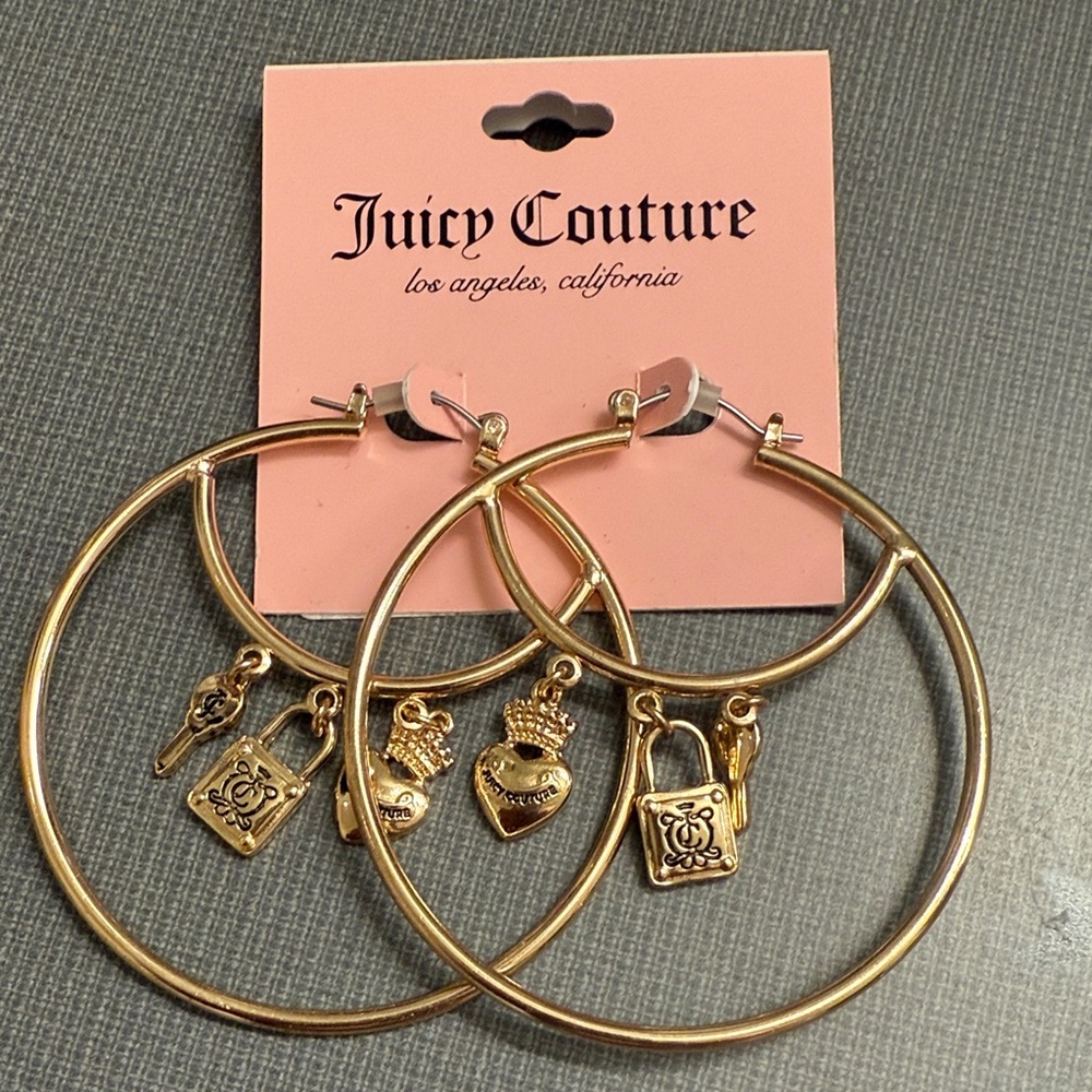 Juicy Couture Gold Charm Hoop Earrings